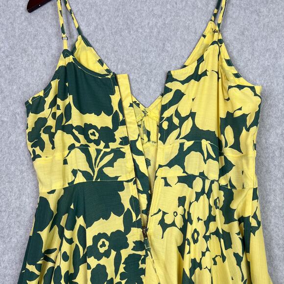 Sundance Soliloquies Citron Yellow Green Floral Asymmetrical Dress Size Small - Picture 7 of 10